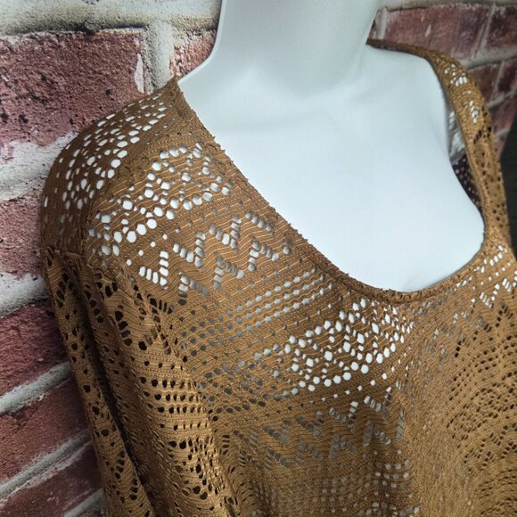 Cato Boho Midi Dress 2XL | Festival Brown Knit Loose Fit Round Neck - Picture 4 of 7